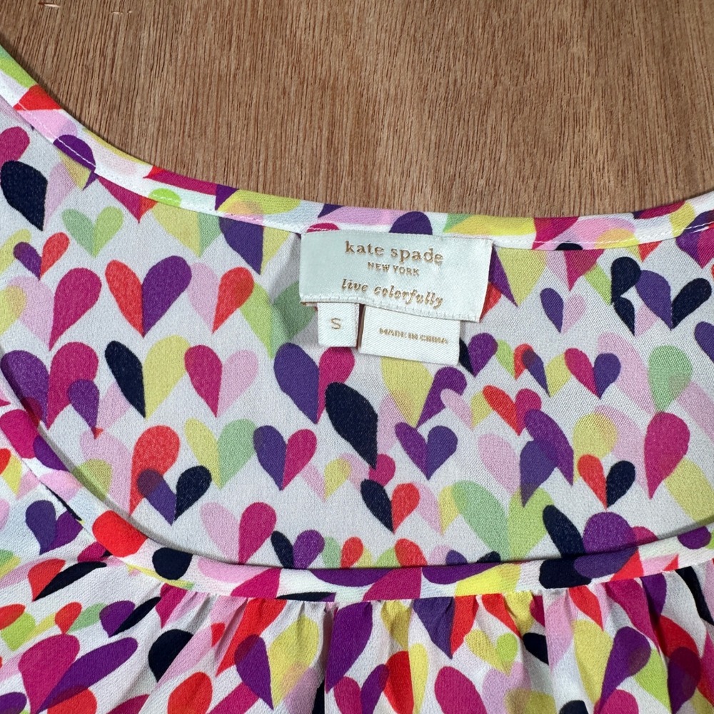 Kate Spade New York 100% Silk Heart Print Tie Waist Blouse Women's Small - Picture 6 of 9